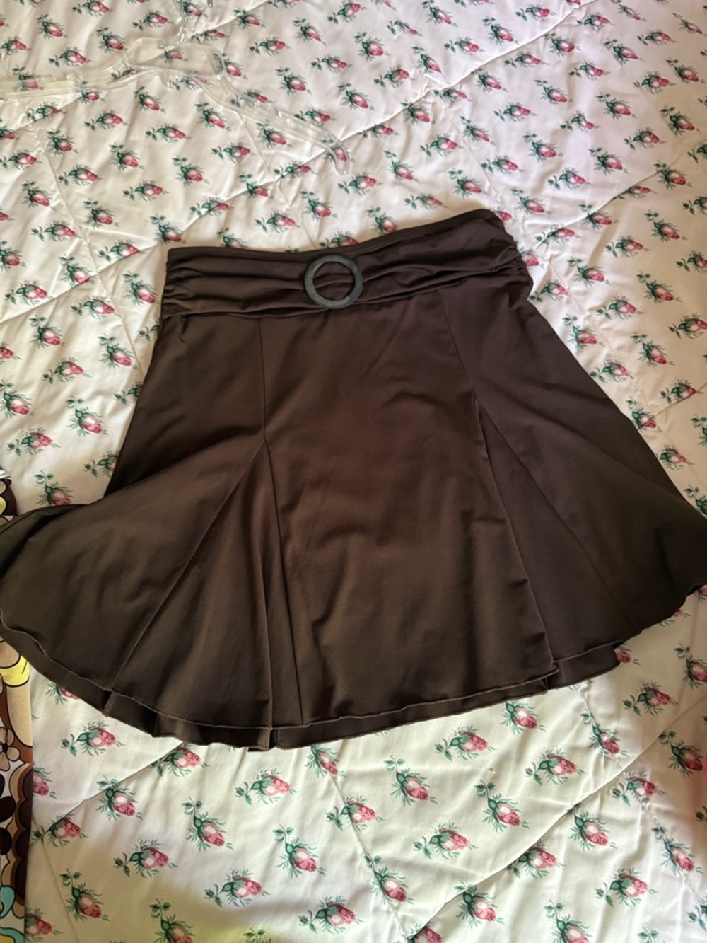 Classic Brown Circle Skater Skirt with Decorative Ring